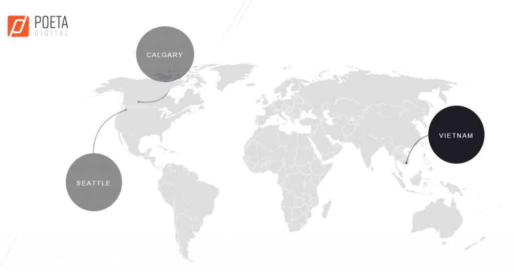 Poeta Digital office Map - Calgary, Vietnam, Seattle
